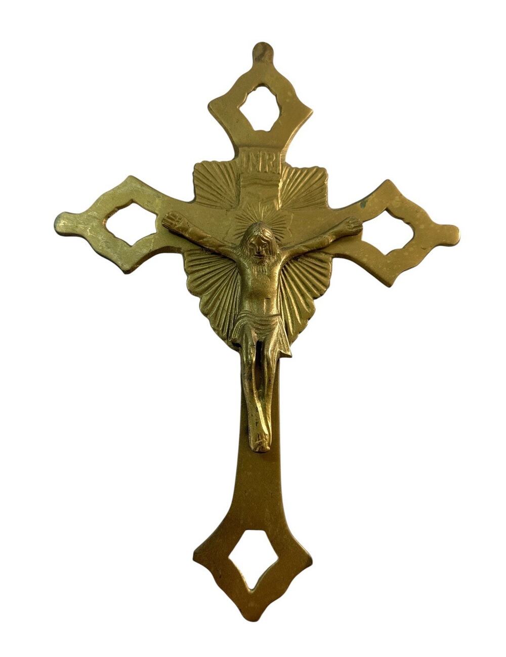 Vintage Solid Brass Crucifix Jesus Cross Made in India Religious Wall Decor 10”